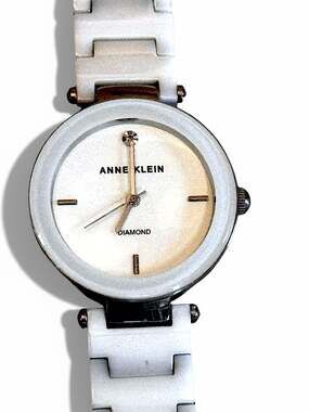 Anne Klein Women's Diamond-Accented White Ceramic Bracelet Watch AK/1019